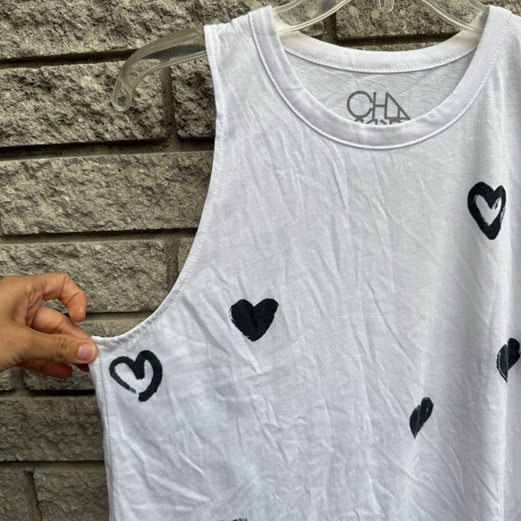 Evereve x Chaser With Heart Collection White Sleeveless Top Mini Heart Tank Top - Picture 3 of 5